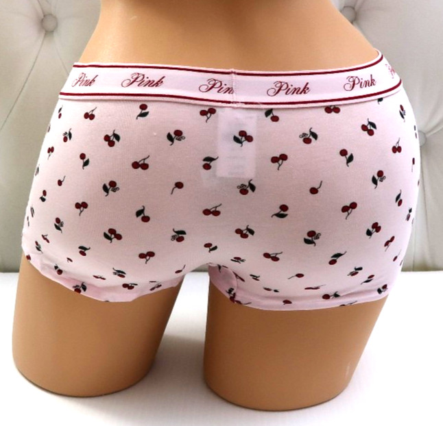 Victoria’s Secret Pink Logo Cotton Boyshort Panty Pink Cherry Print S M L XL XXL