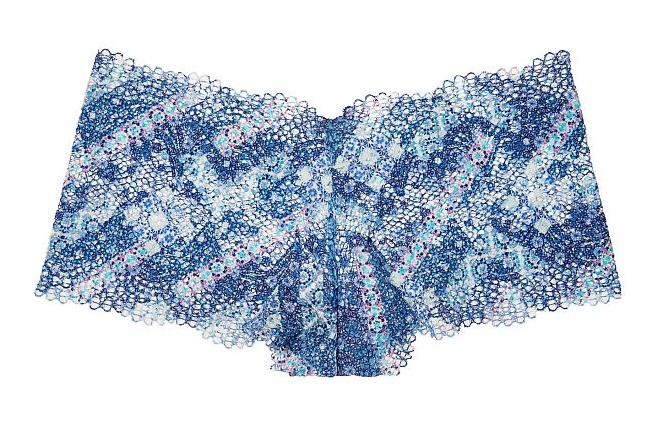 Body by Victoria Secret Crochet Lace Sexy Shortie Blue Patchwork Print sz XL