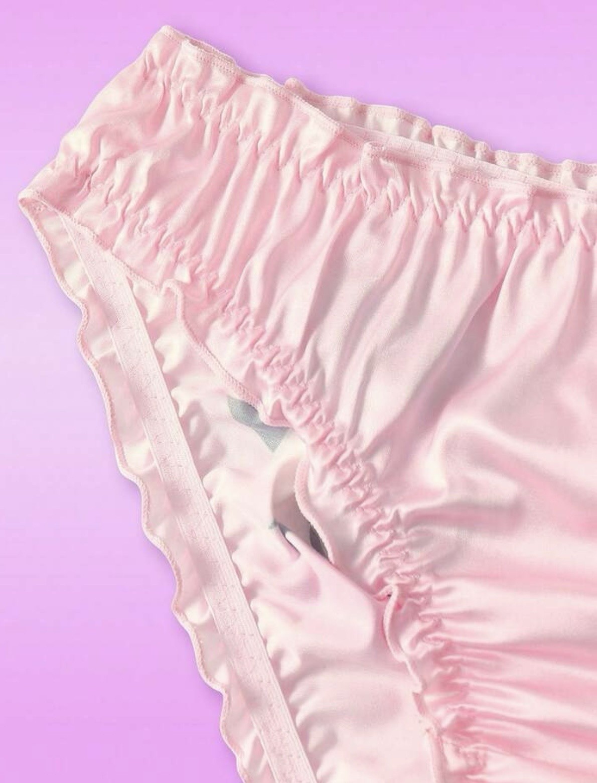 NEW XL Glossy Pink Ruffle Edge Cartoon Anime Eyes Theme Satin Bikini Panties