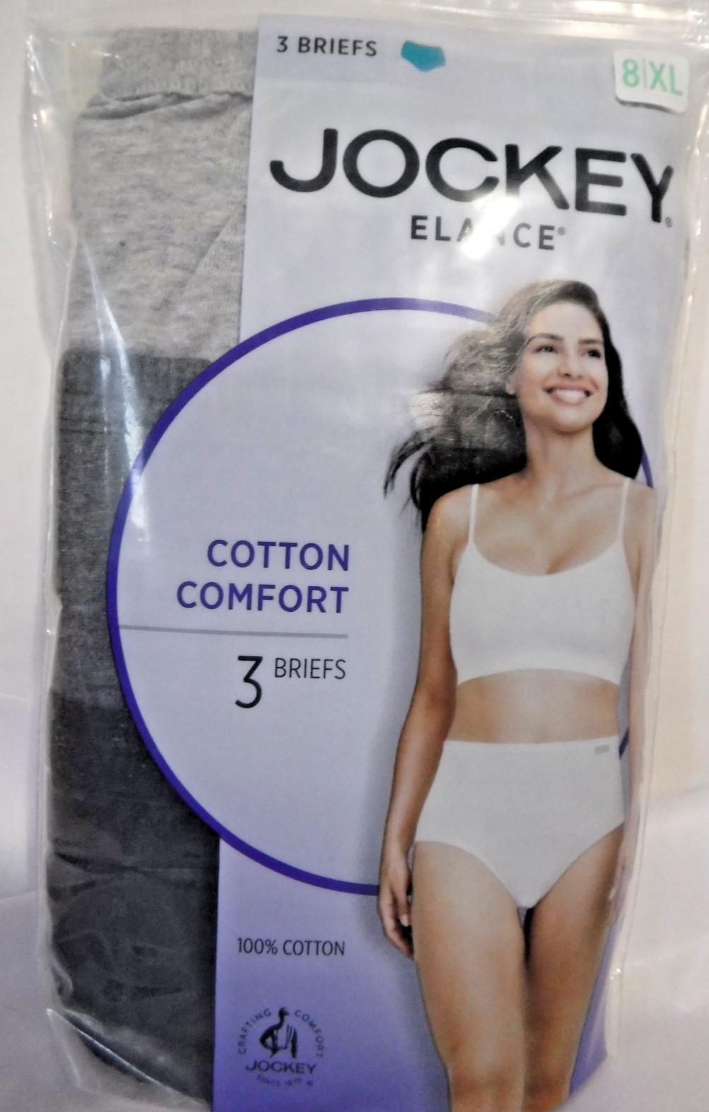 Jockey 3 Briefs Panties Cotton waistband 1486 Gray mix sz 8 XL 100% cotton