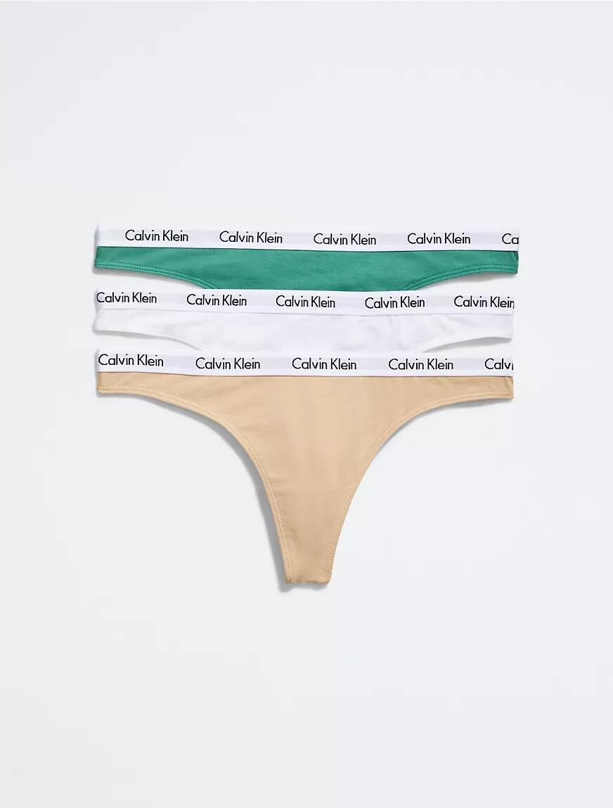 Calvin Klein Women’s Carousel Logo Cotton Thong Panty 3 -Pack, Multicolor, XS