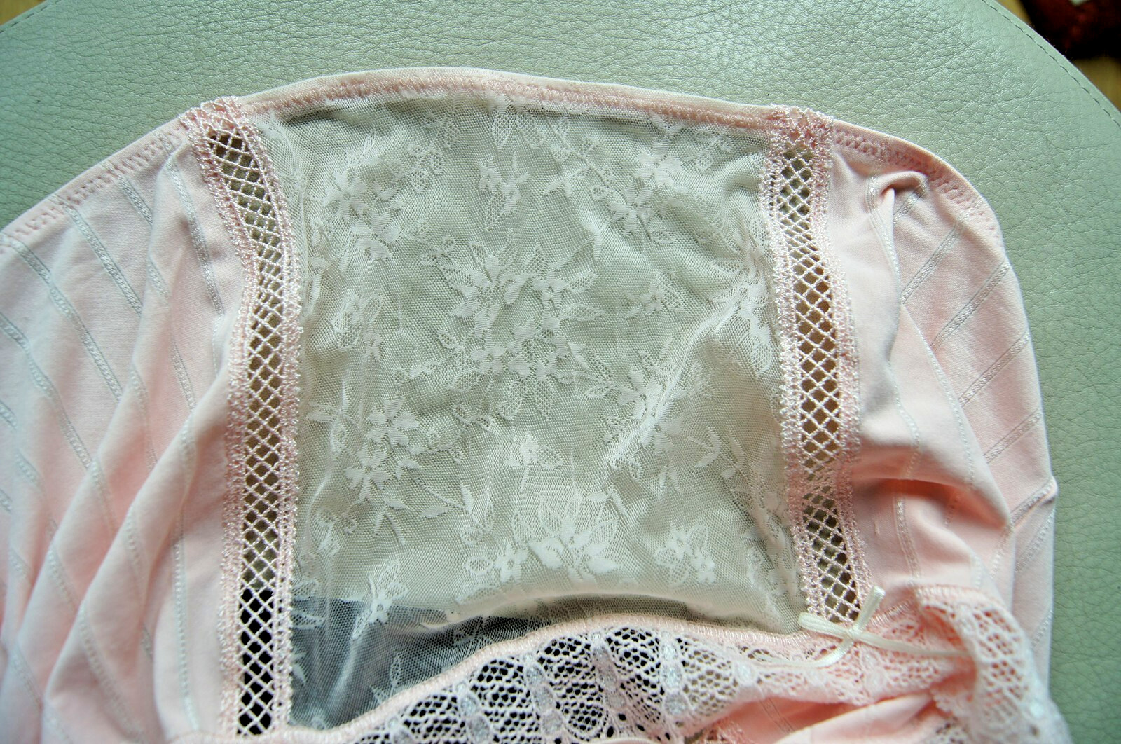 Mey Blush Coloured Sheer Stripe and Lace Shorts 2XL