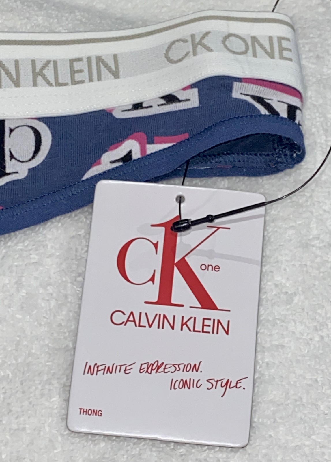CALVIN KLEIN CK One Cotton Logo Step Print Blue White Thong Panty Women X M L XL