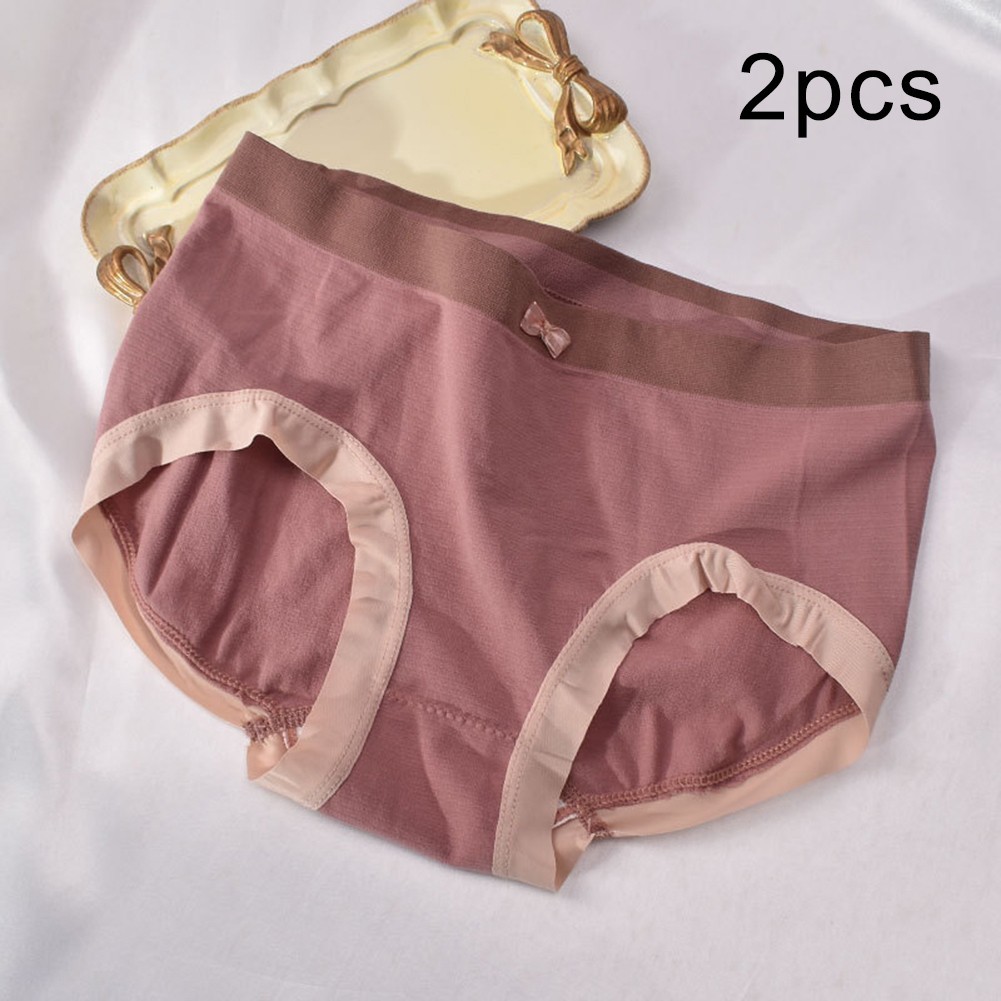 Women Seamless Breathable Underwear Mid Waist Soft Fabric 2 Pieces Set