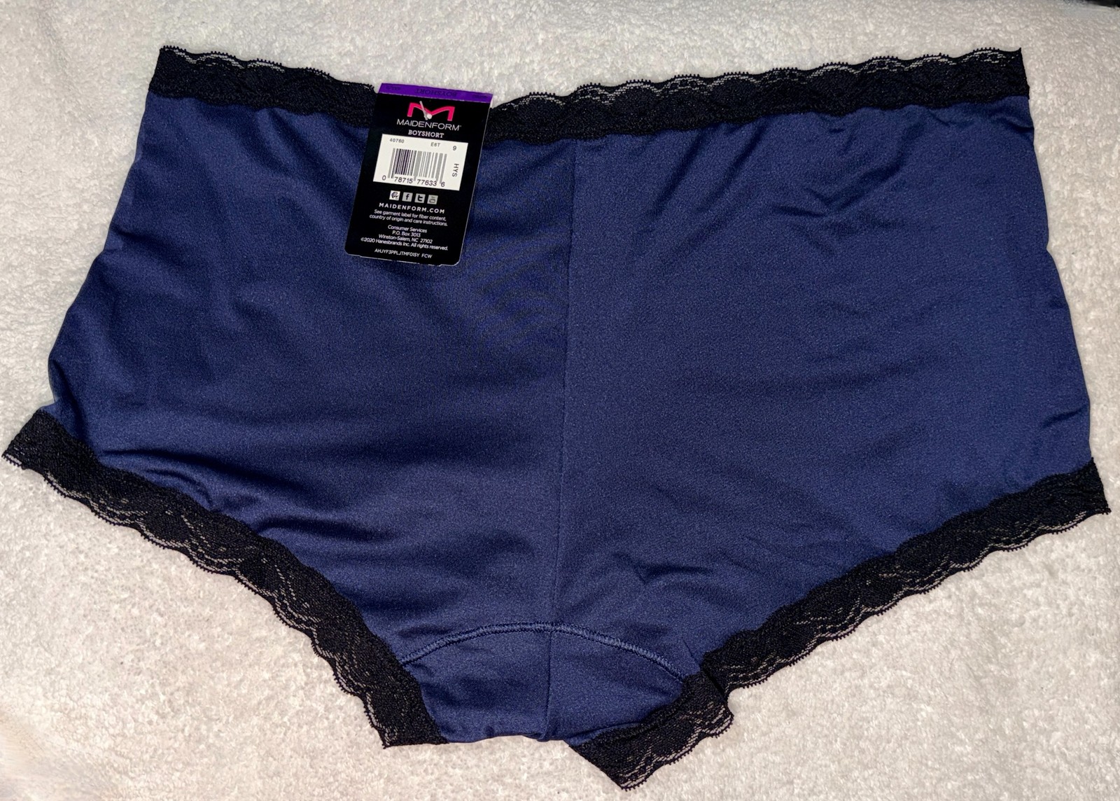 MAIDENFORM Fabulous Fit Classic Lace Trim Navy Blue Boyshort Panty Sz M L XL 2XL