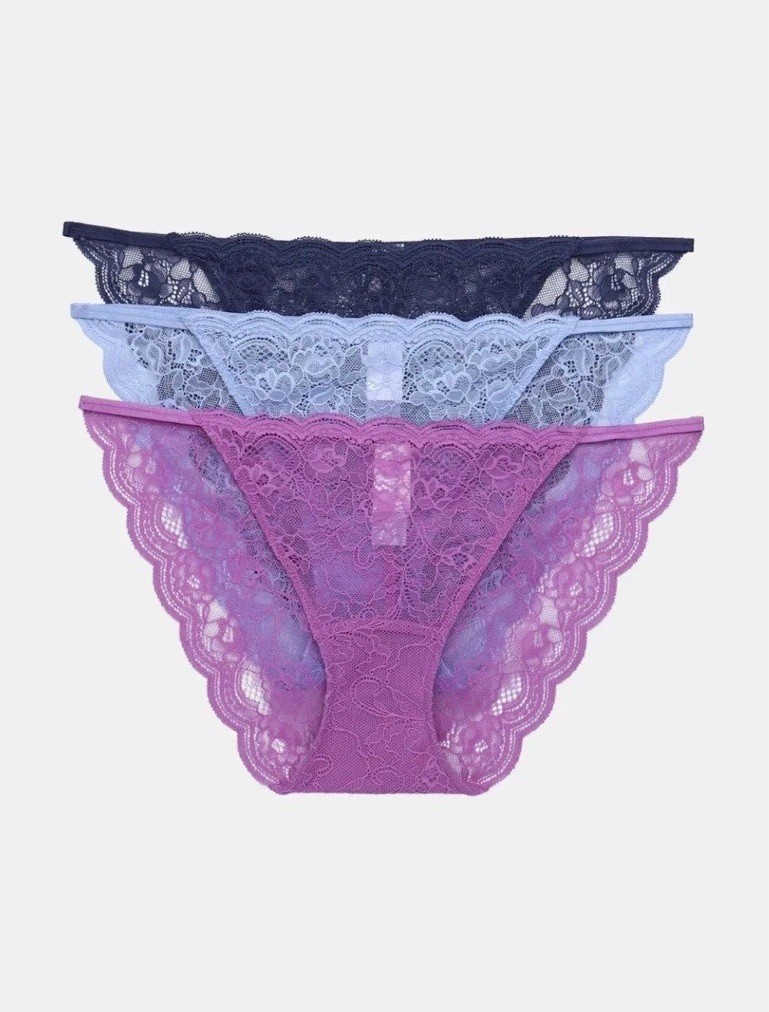 Joyspun Scalloped Lace String Bikini Panty 3-Pack Pink/Blue/Navy Size XS (0-2)