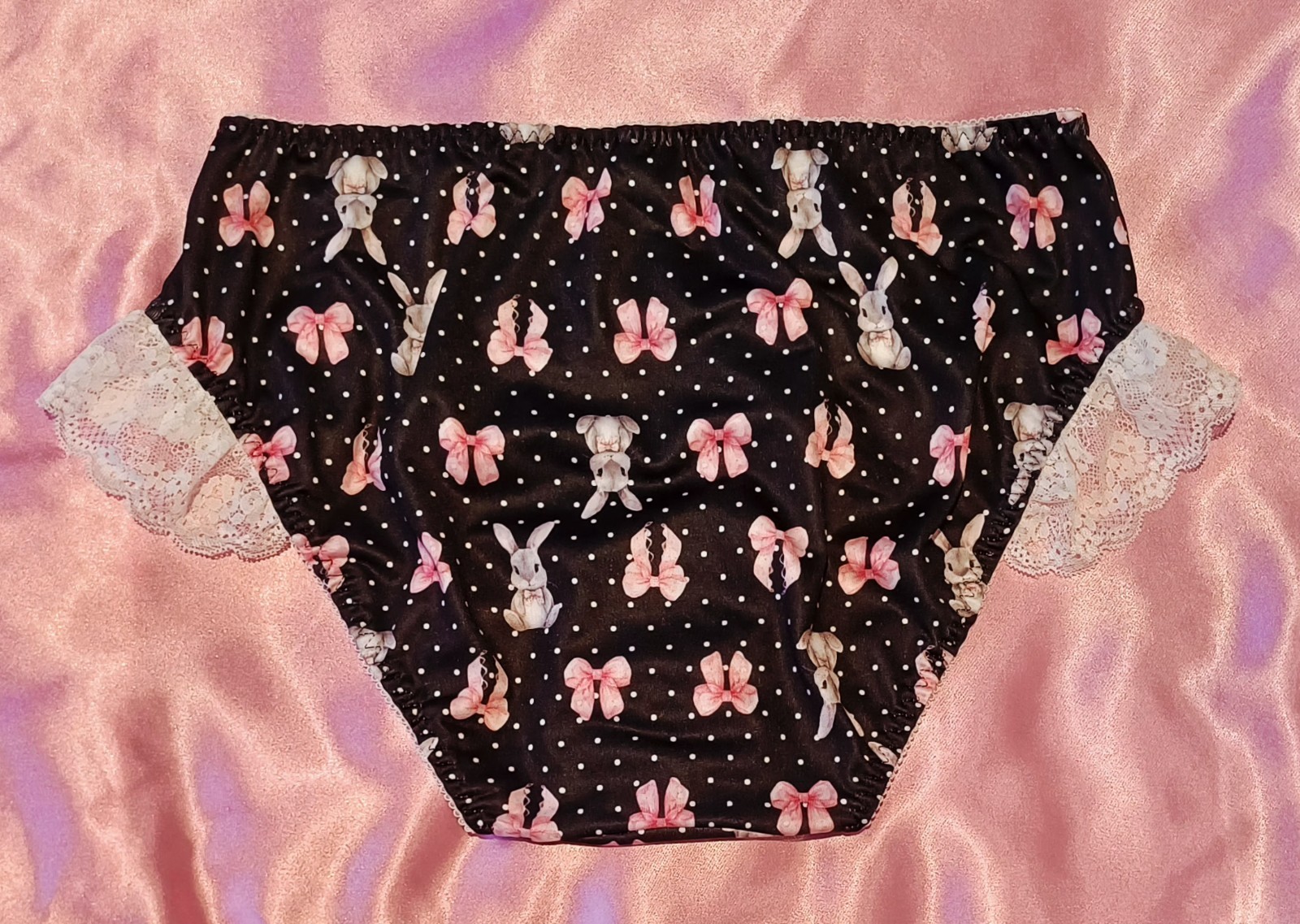 Cute Silky Stretchy Frilly Bunny Bows Polka Dot Sissy Panties Knickers M 10-12