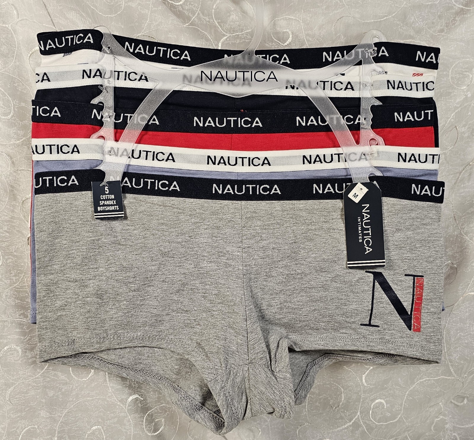 Nautica 5 Cotton Spandex Boyshorts M Gray Blue Red Navy White SHIPS FREE!
