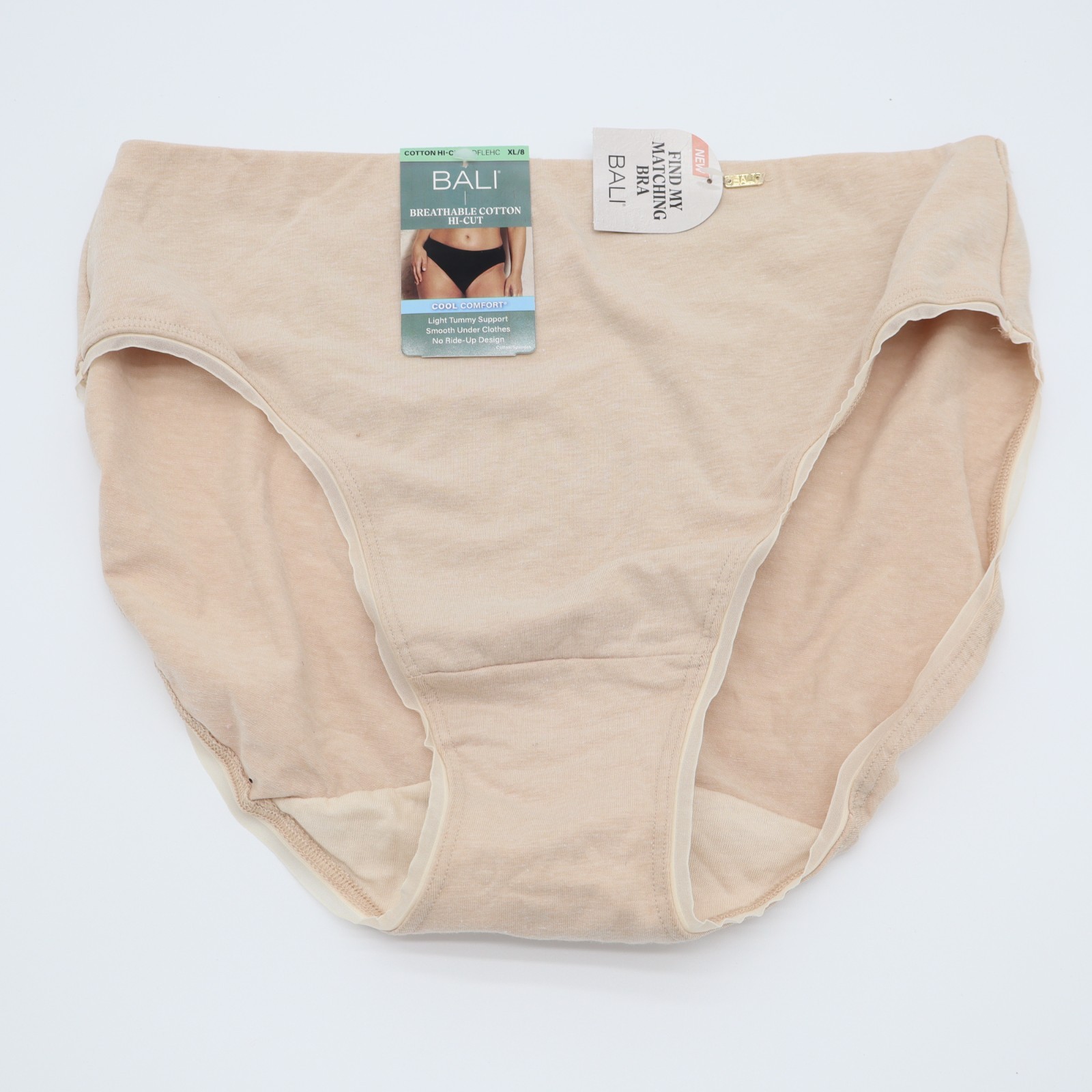 Bali DFLEHC Breathable Cotton Hi-Cut Panty Womens XL Nude Beige Cotton Stretch