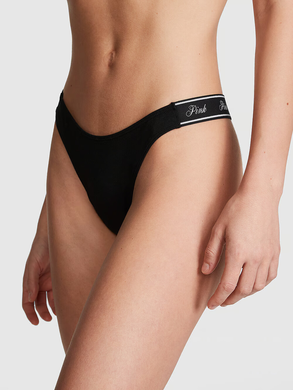 Victoria’s Secret Sexy PINK Thong String HOT Super Shine Soft Black High Leg NWT