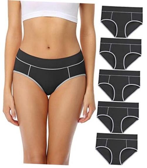 Women’s Cotton Stretch Underwear Comfy Mid Waisted Briefs X-Large Black-5 Pack