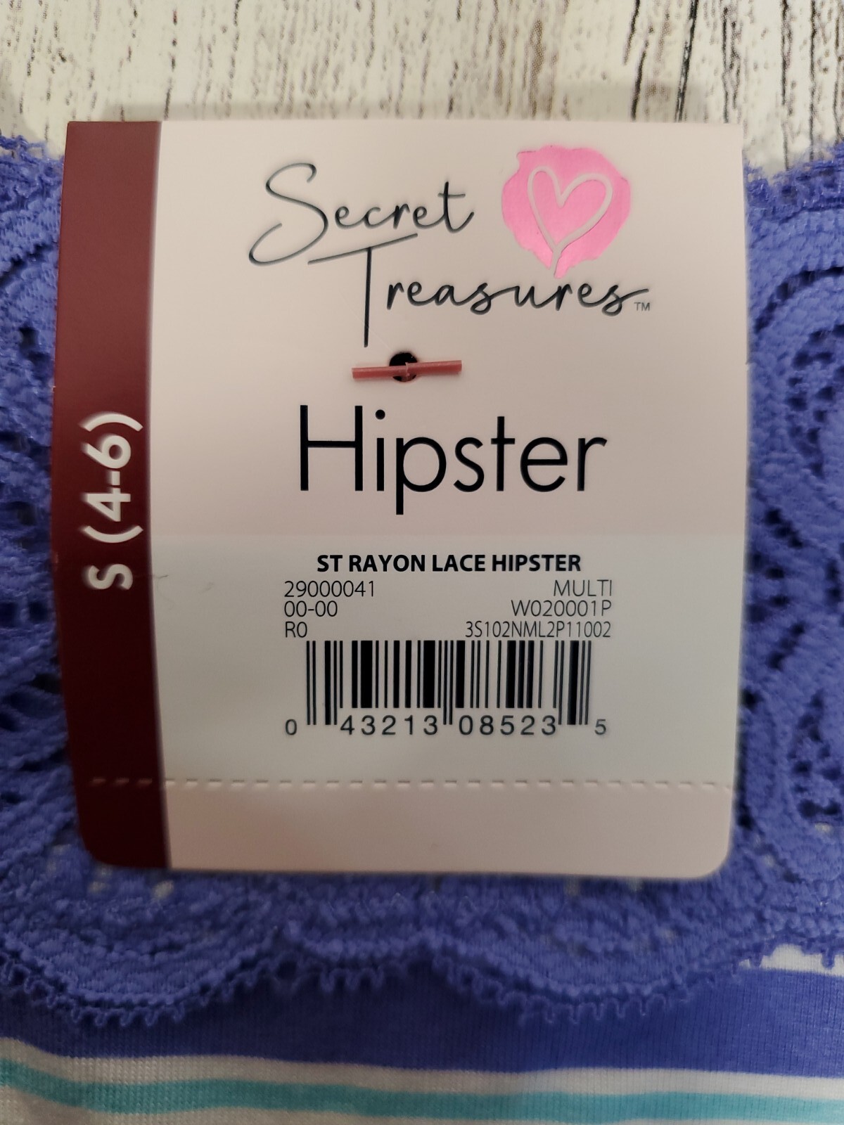 Secret Treasures HIPSTER Lace Panties Purple Stripe Rayon Sizes XS, S, 2X, 3X