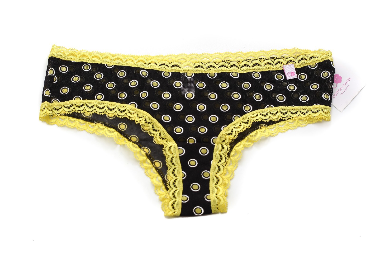 Cotton Candy Panty Panties Womens Cheeky Blk Yellow Dots Intimate Wear Lingerie