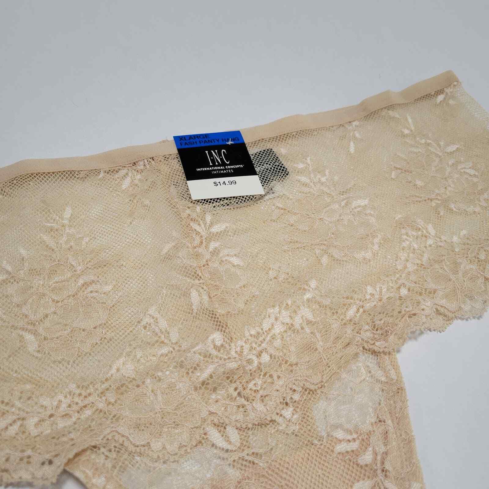 INC International Concepts High-Waist Lace Thong, Almond Latte NWT $15 X-Large