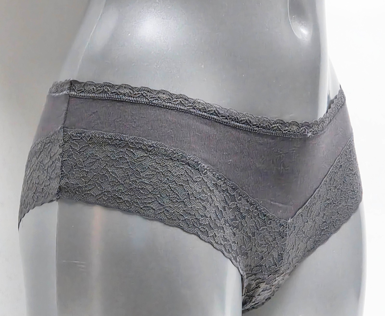 Ex Victoria’s Secret Knickers Dark Grey Contrast Lace Trim Size 8/10 Small B3R54