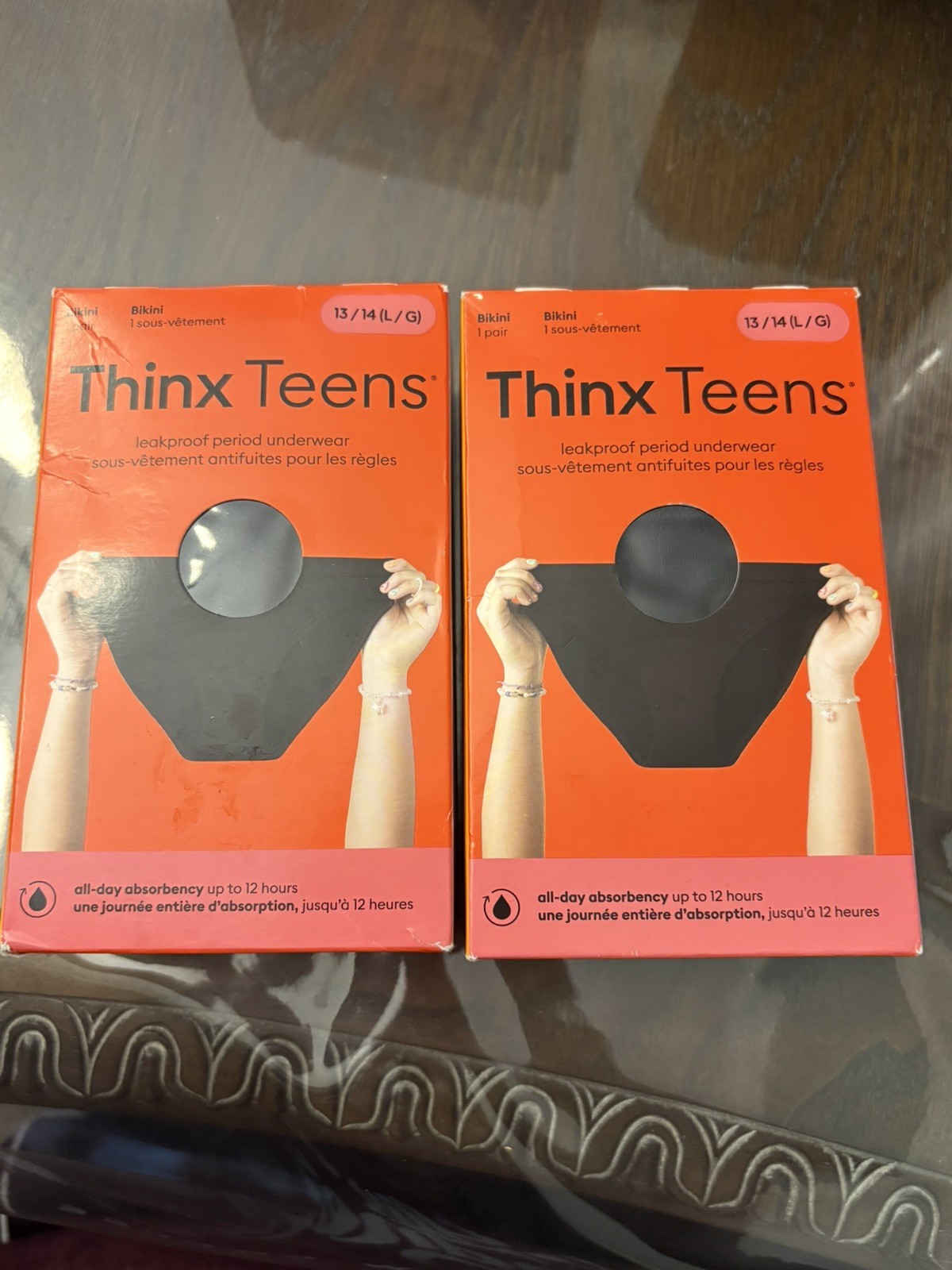 2 Thinx Teens Briefs Leakproof Period Underwear, Size M/11-12