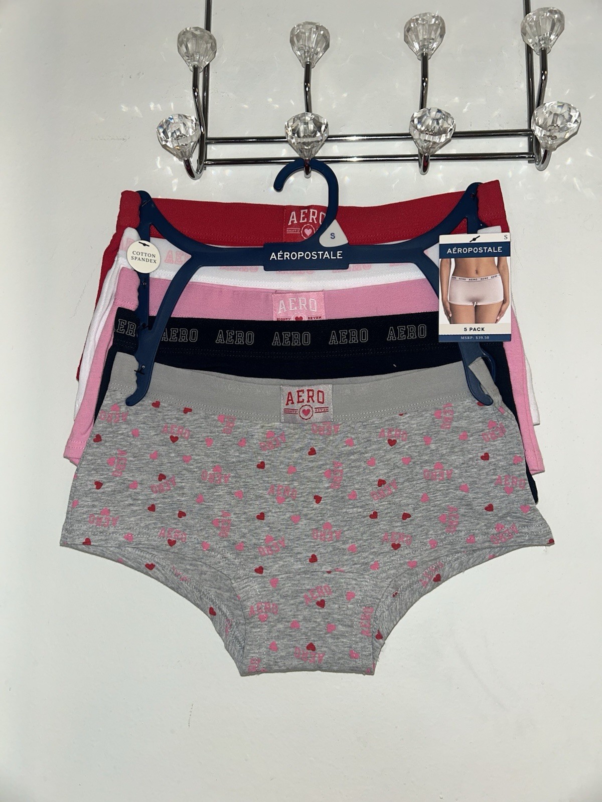 Aeropostale Valentines Day Heart Print 5 Pack Boyshorts Panty Pack Size Medium