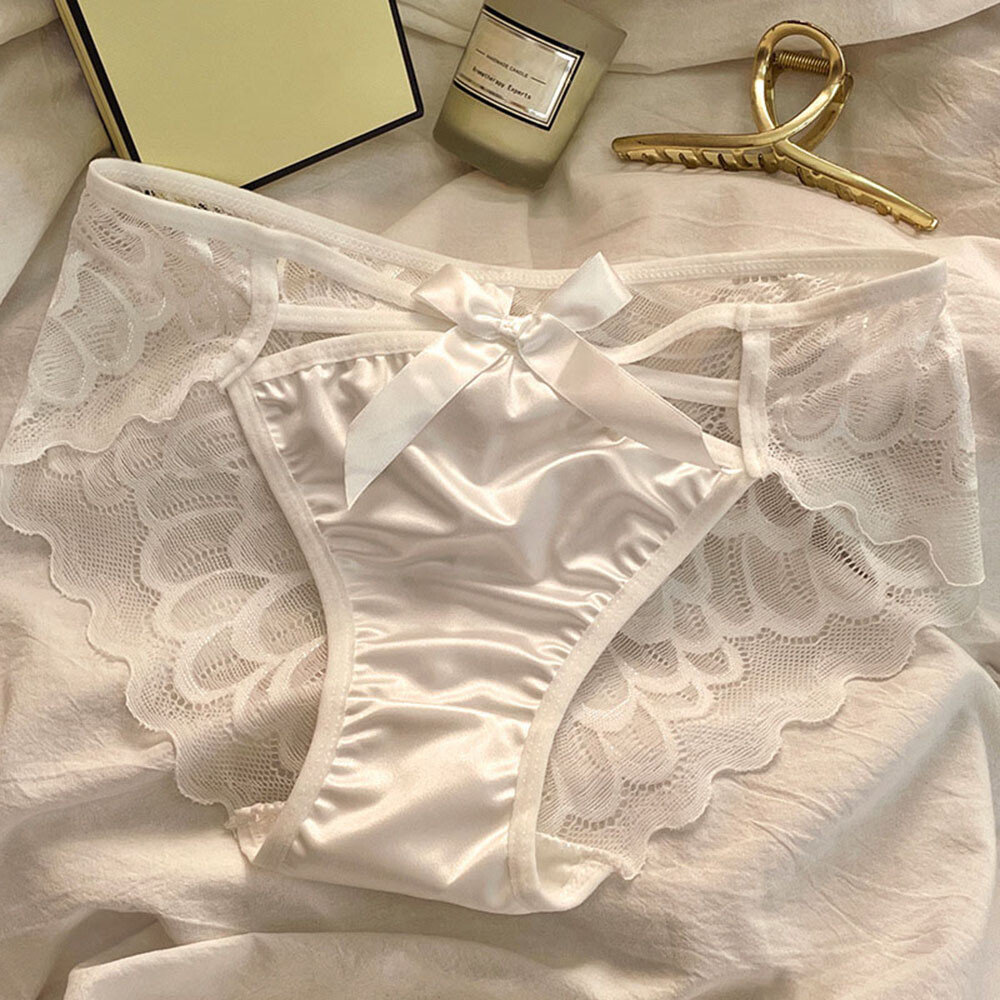 Women Ice Silk Antibacterial Underpants Satin Ruffle Panties Breathable Seamless