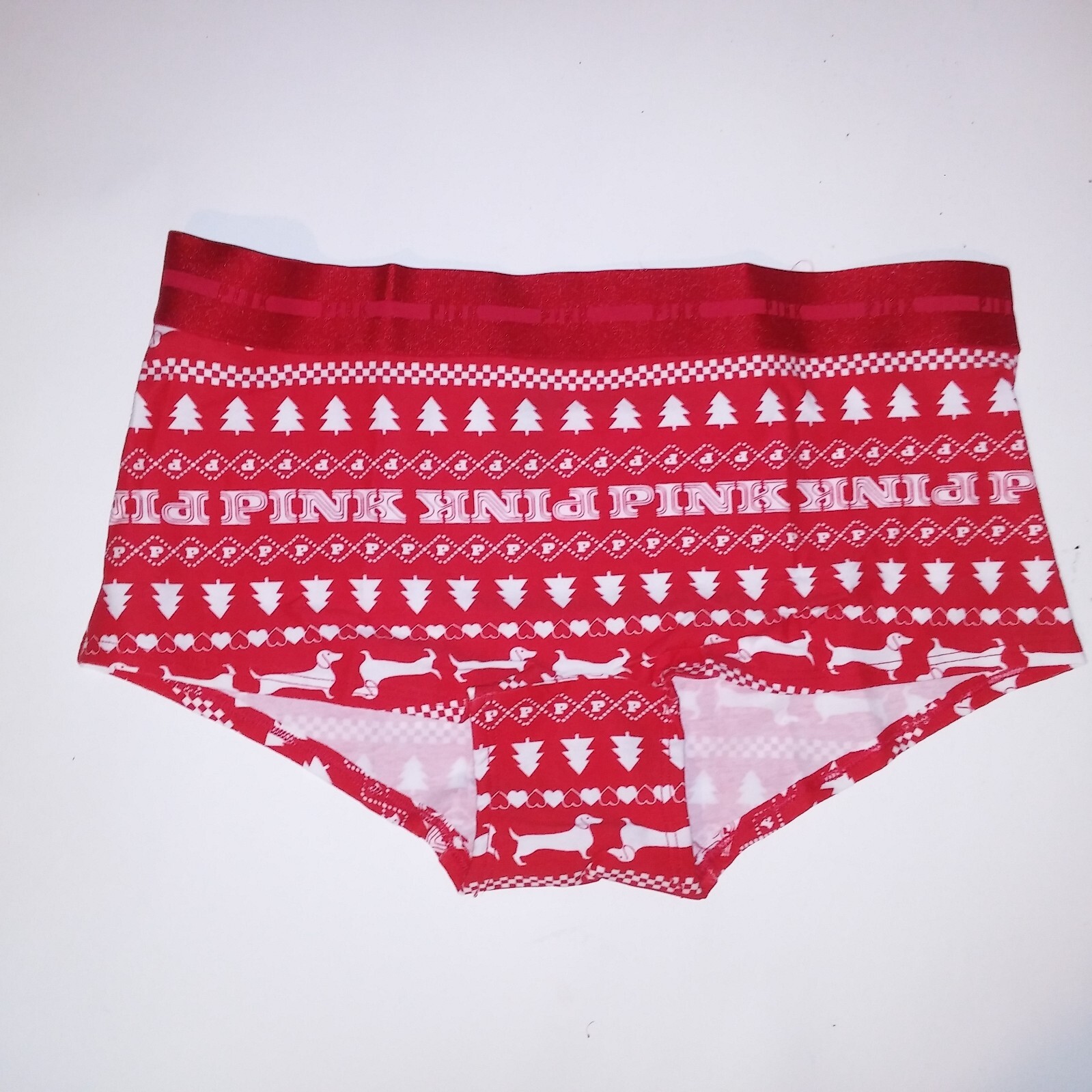 Victoria Secret PINK Panty Boyshort Shortie White Red Winter Christmas Fair Isle