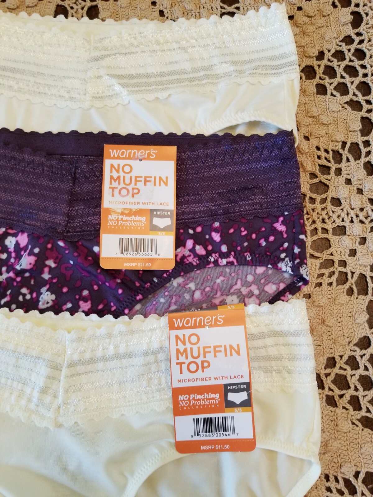 5 /S WARNERS Microfiber With Lace ~No Pinching No Problems 3 HIPSTERS – NWT