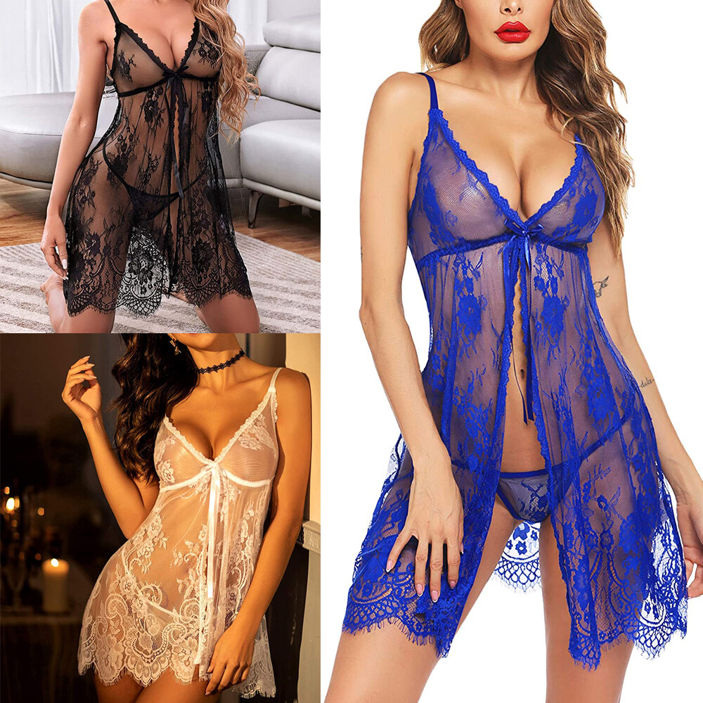 Babydoll Lingerie+Underwear Sexy Women’s Nightwear Dress Lace Sleepwear G-string