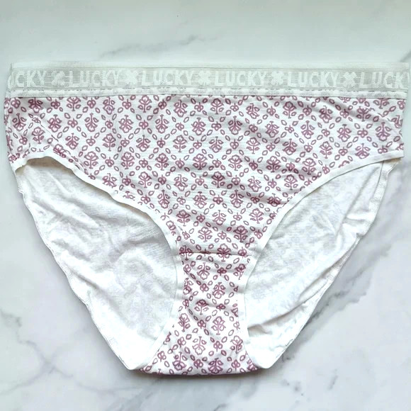 Lucky Brand Lucky Lace Hi-Cut Brief Panty Ivory Pink Floral Motif Size L