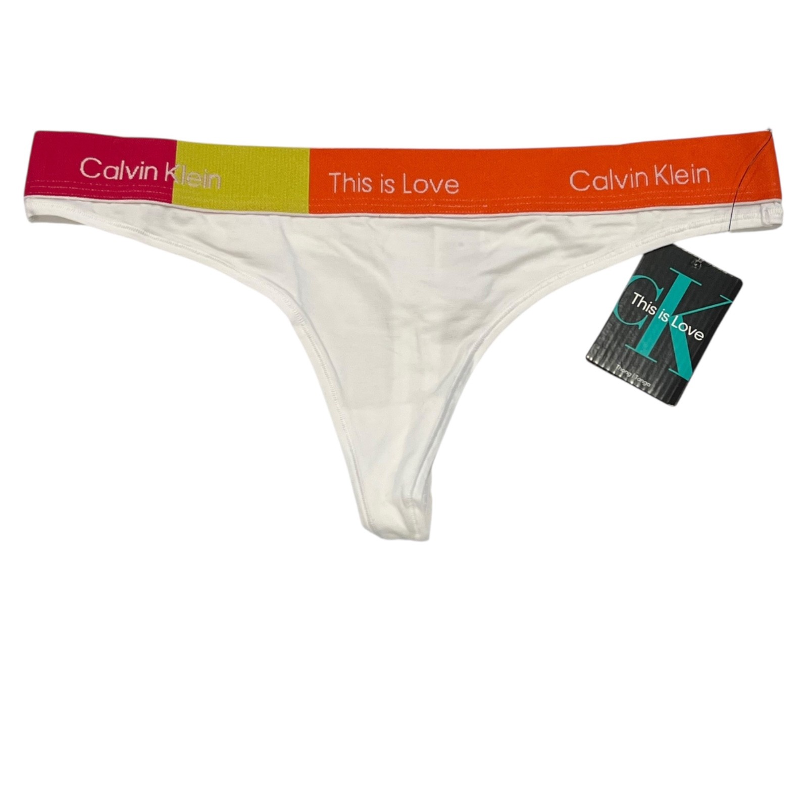 NWT CALVIN KLEIN Thong Sz L White Red Orange Logo Cotton Jersey #1