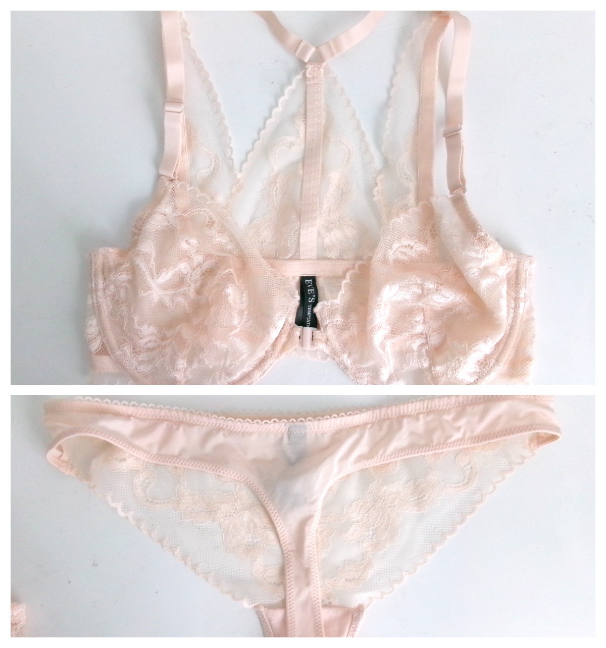 NWOT EVE’S TEMPTATION UNDERWIRE FLORAL LACE BRA/PANTIES 2PC PINK