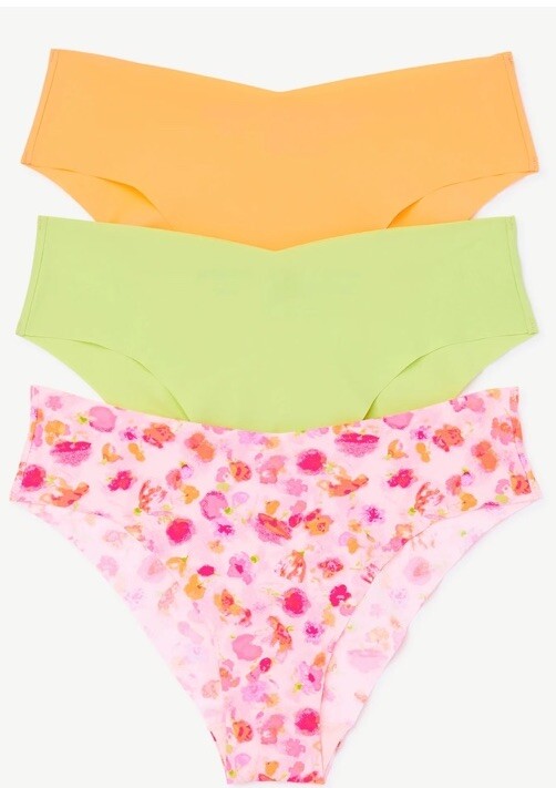 Joyspun Womens Lime/Pink/Peach Soft No Show Cheeky Panties 3-Pack Sz XXXL (22)