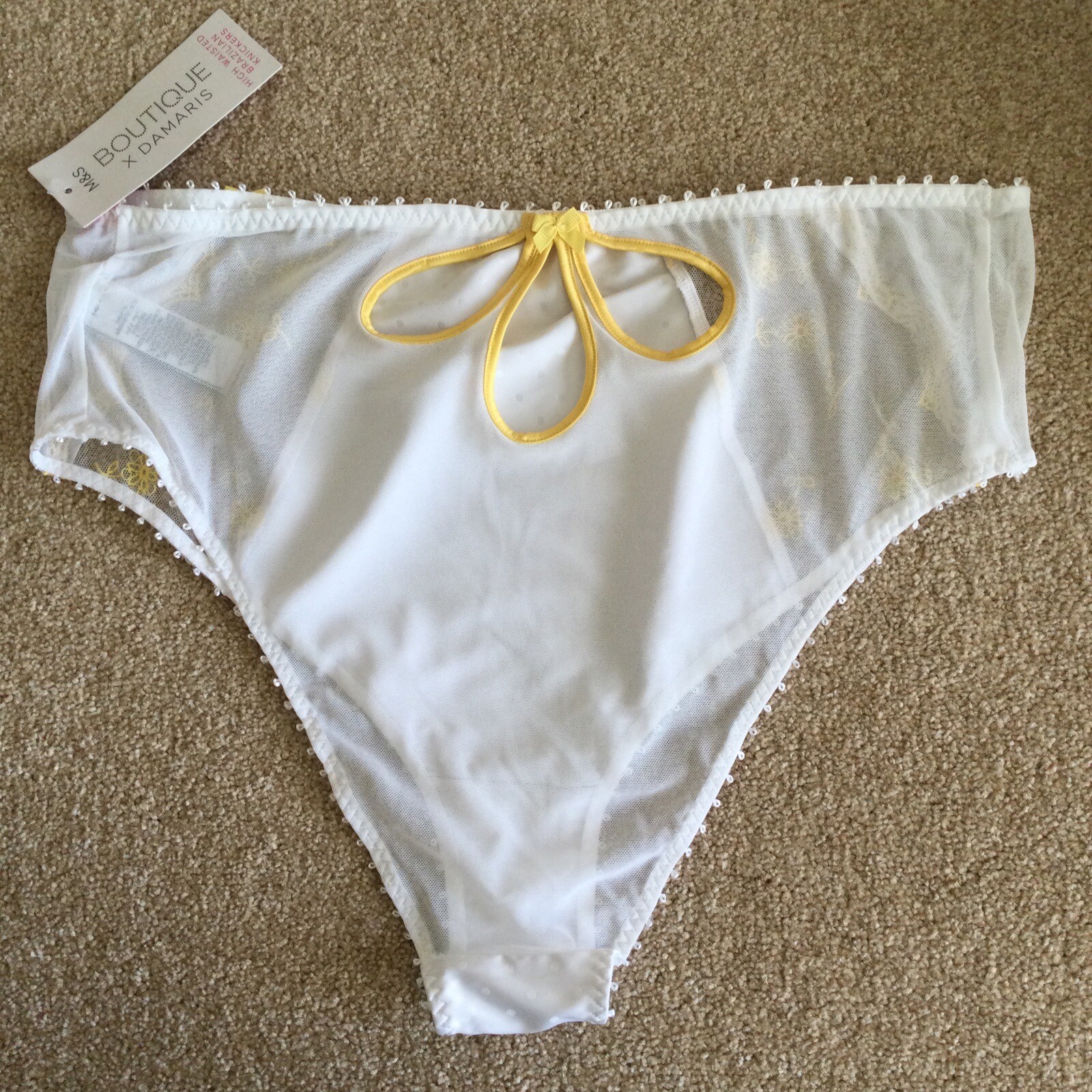 M&S Size 14 Boutique Damaris Evaline Satin High Waisted Brazilian Knickers White