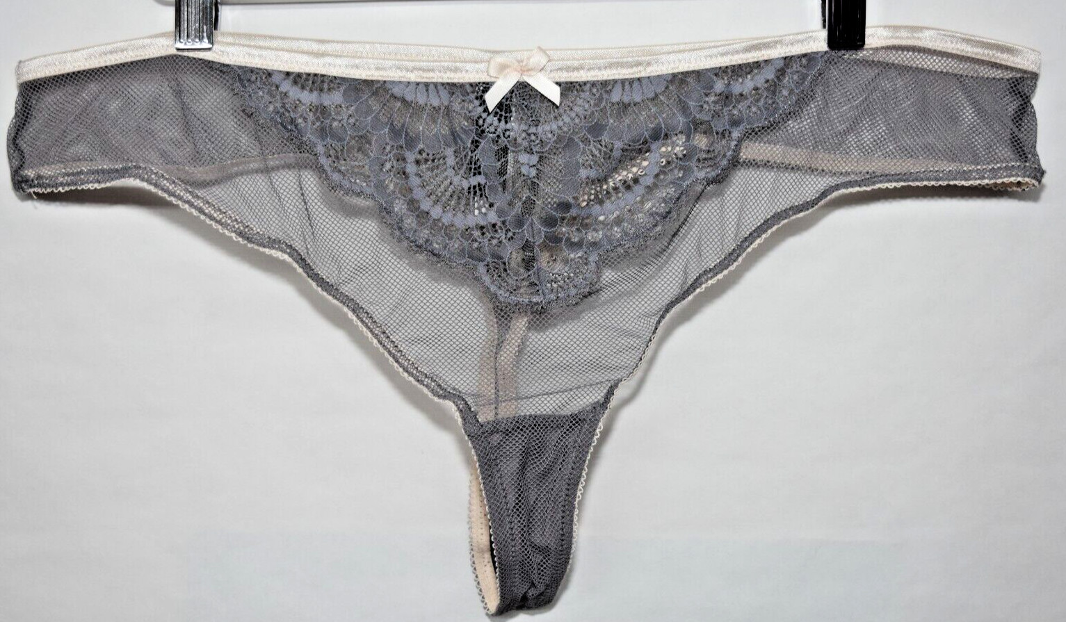NWT Adore Me Gray Fishnet Lace Thong Ivory Details Panty 3X 3XL