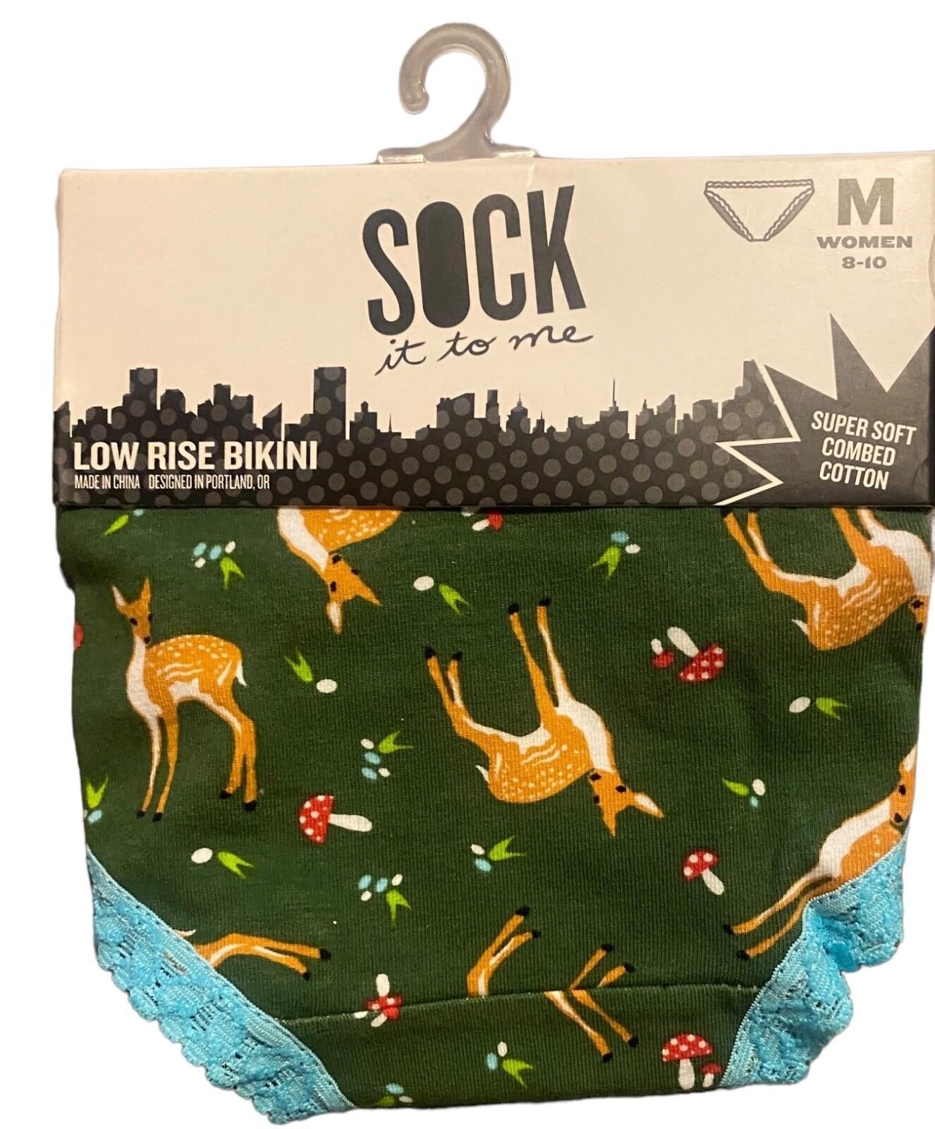 Sock It To Me Green Deer Ladies Panty Low Rise Bikini Cotton Lace Trim XL