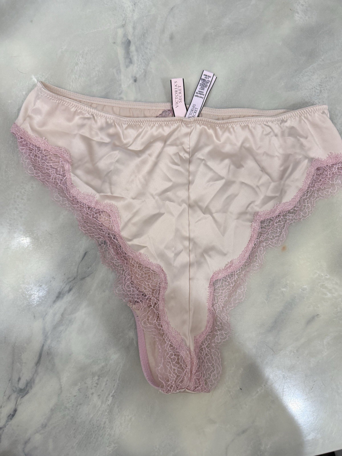 VICTORIA’S SECRET DREAM ANGELS Satin High Waist Brazilian Panty VS Pink Ivory L