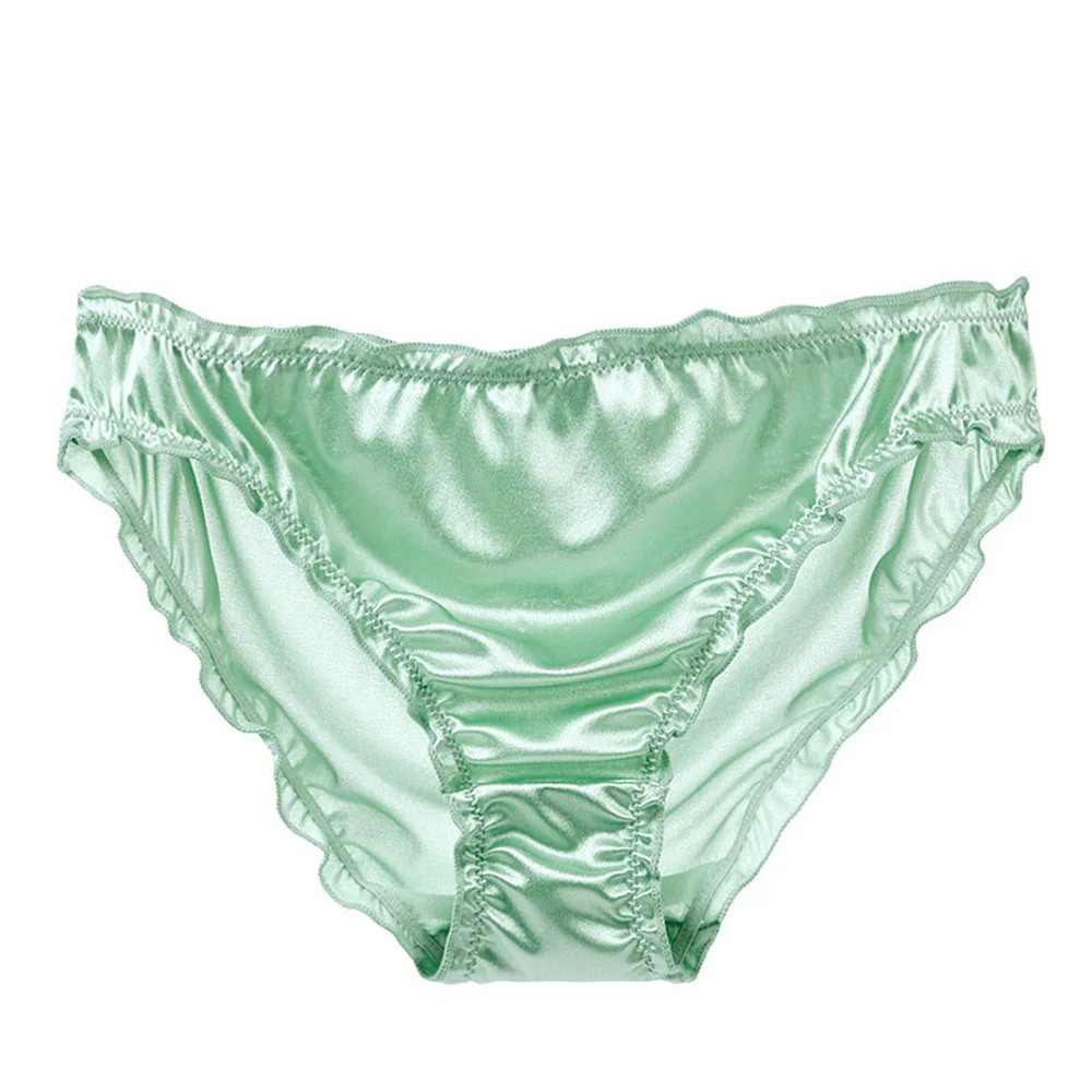 Women’s Plus Size Satin Ice Silk Seamless Frill Trim Invisible Underwear