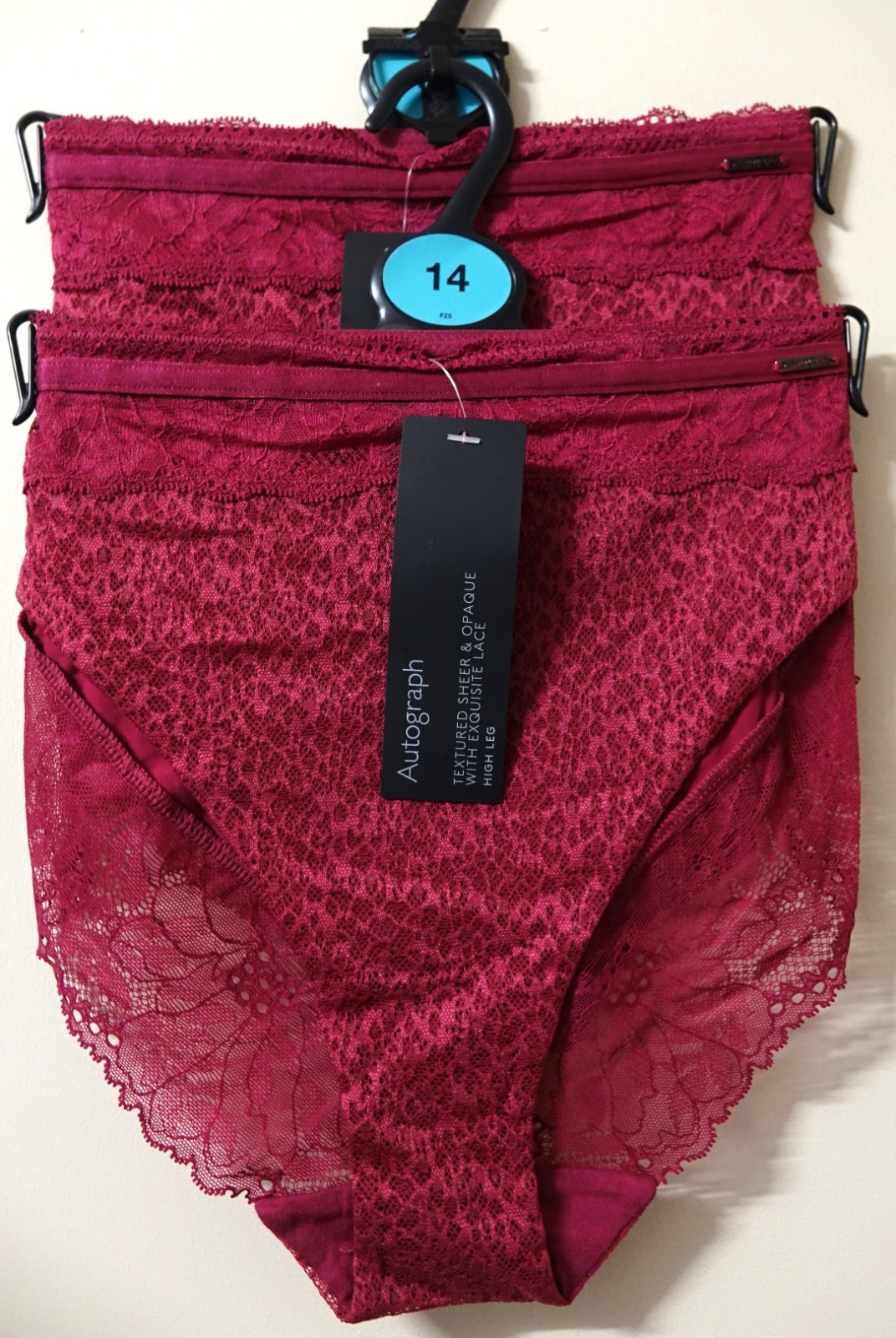 LADIES M&S AUTOGRAPH HIGH LEG KNICKERS 2 PACK SIZE 14 RED – NEW