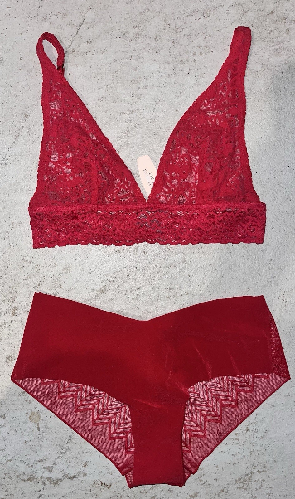 Victorias Secret Lace See Through Bra + Cheeky Underwear LOT Size Small Sexy Red