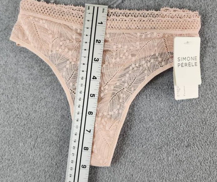 Simone Perele Comete Feather & Fan Lace Thong Women’s 3 Pinky Sand Elastic Waist