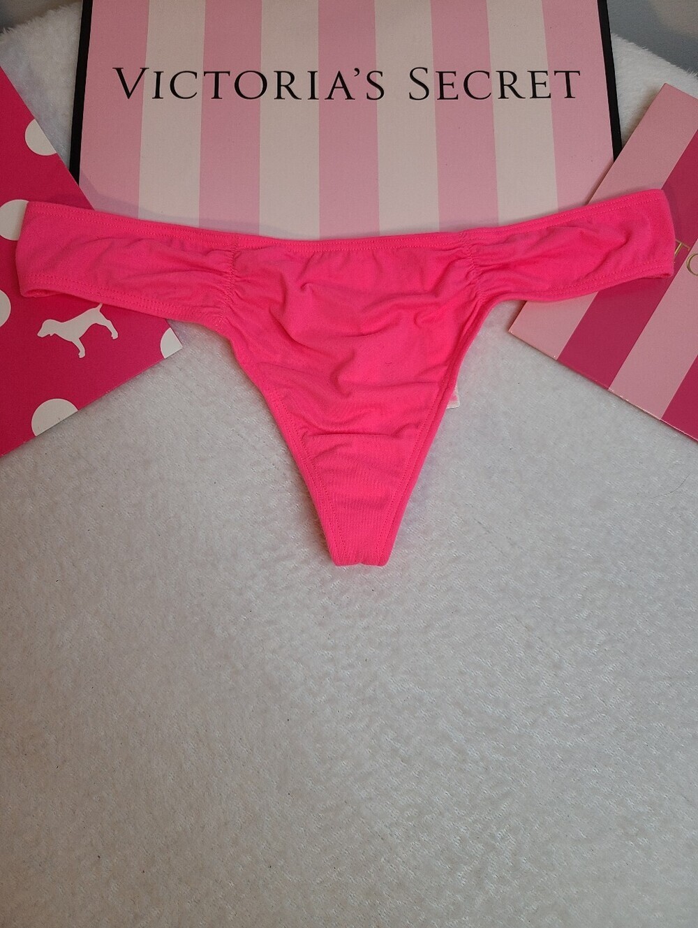 Retired VS PINK Super Smooth Microfiber Nylon Ruched Front Thong Panty Size M