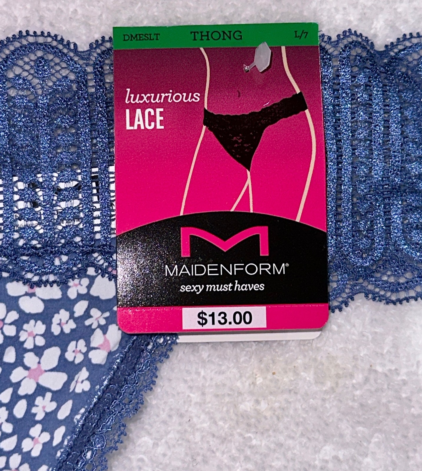 MAIDENFORM Sexy Must Haves Scalloped Lace Blue Daisy Thong Panty Womens Sz S M L