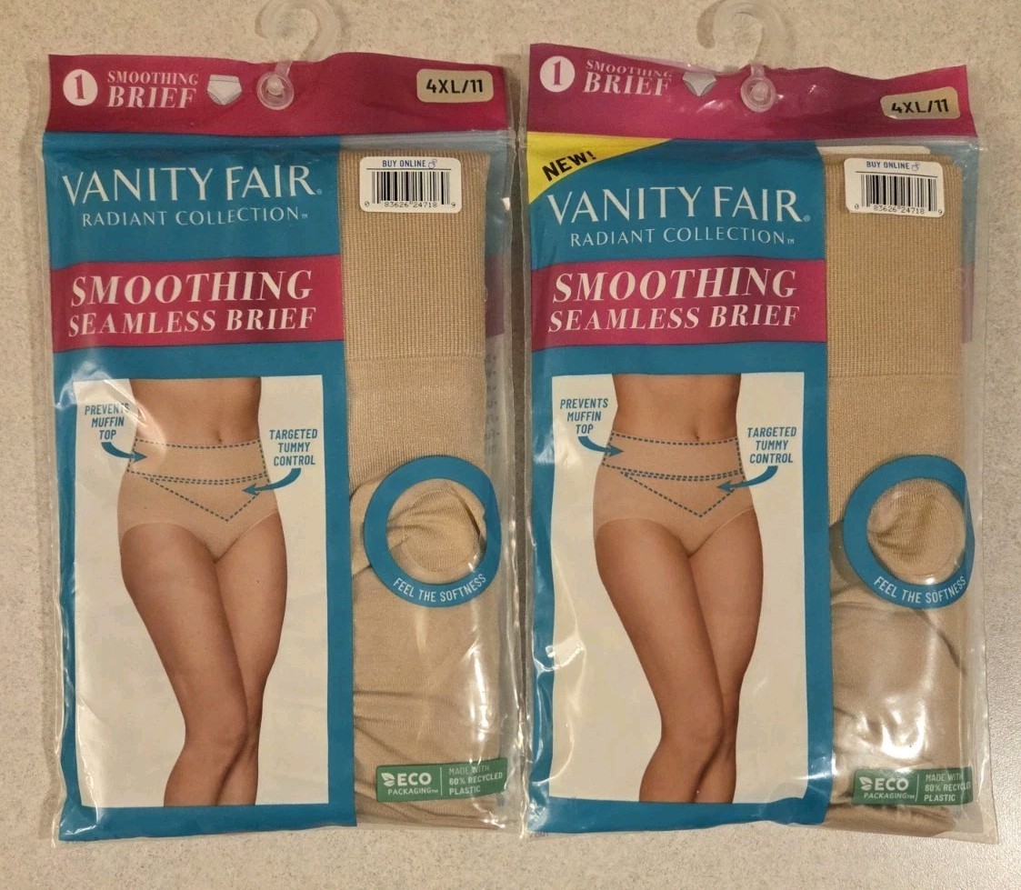 Vanity Fair SET OF 2 Women’s 4XL 11 Smoothing Seamless Briefs BEIGE Panty #10726