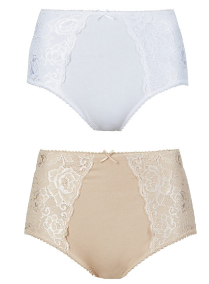 JOB LOT of 10 x M&S Cotton Rich Lace Overlay Control Knickers White & Nude UK 8