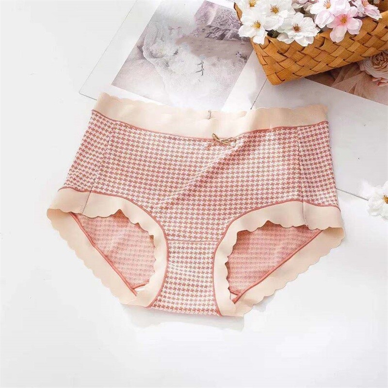 1PC Lady Japanese Briefs Checked Triangle Bowknot Bikini Panties Plus Size Multi