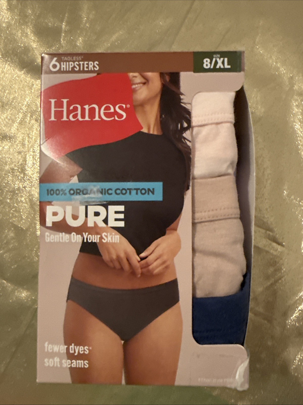 NWT Hanes 6 Pack 100% Organic Cotton Hipster Panties Multi Color Size 8/XL