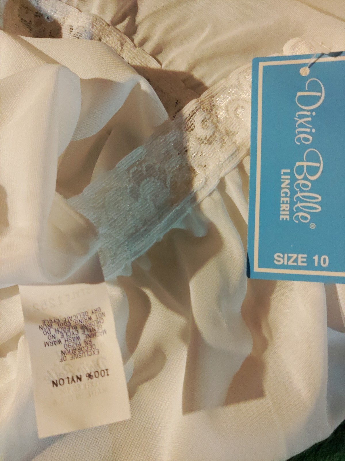 Dixie Belle Nylon Brief Panty Lace Waist Semi Sheer White #1252 Size 10 New