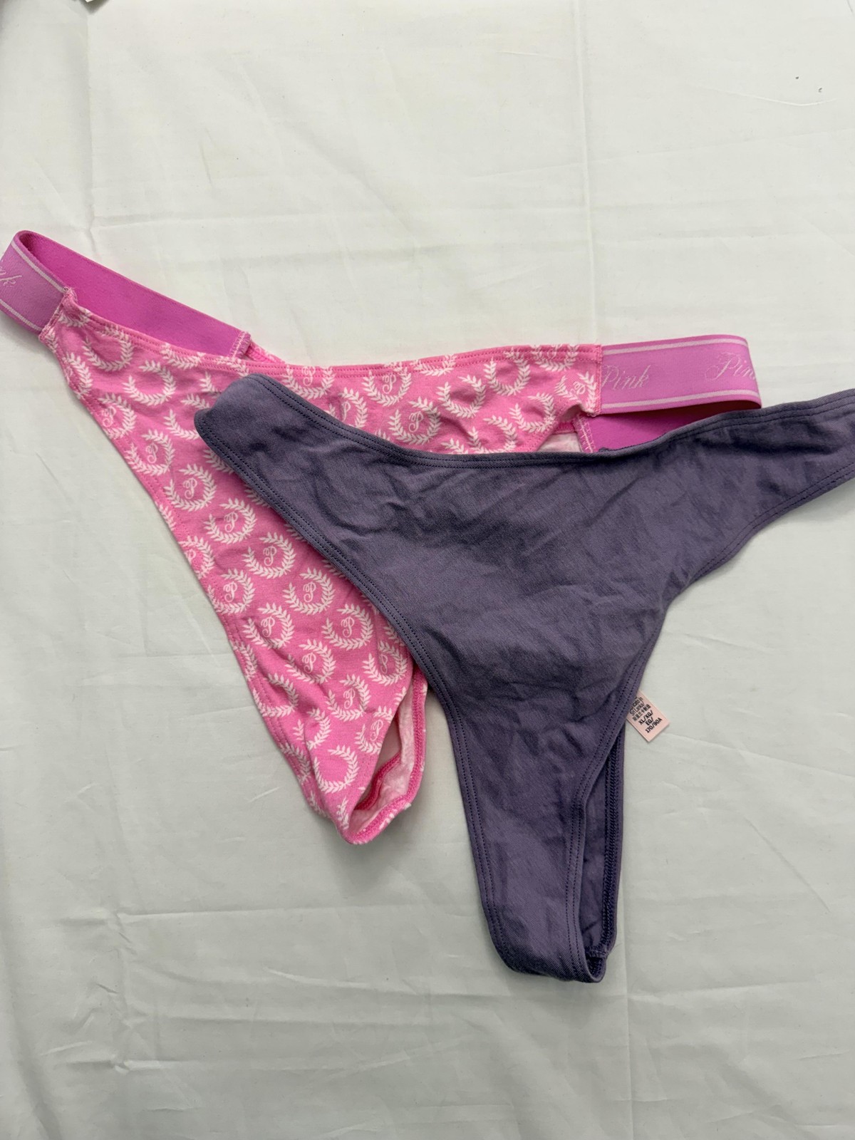 PINK Victoria’s Secret Thong Panties Womens XL Multicolor Floral Logo 2 Pack