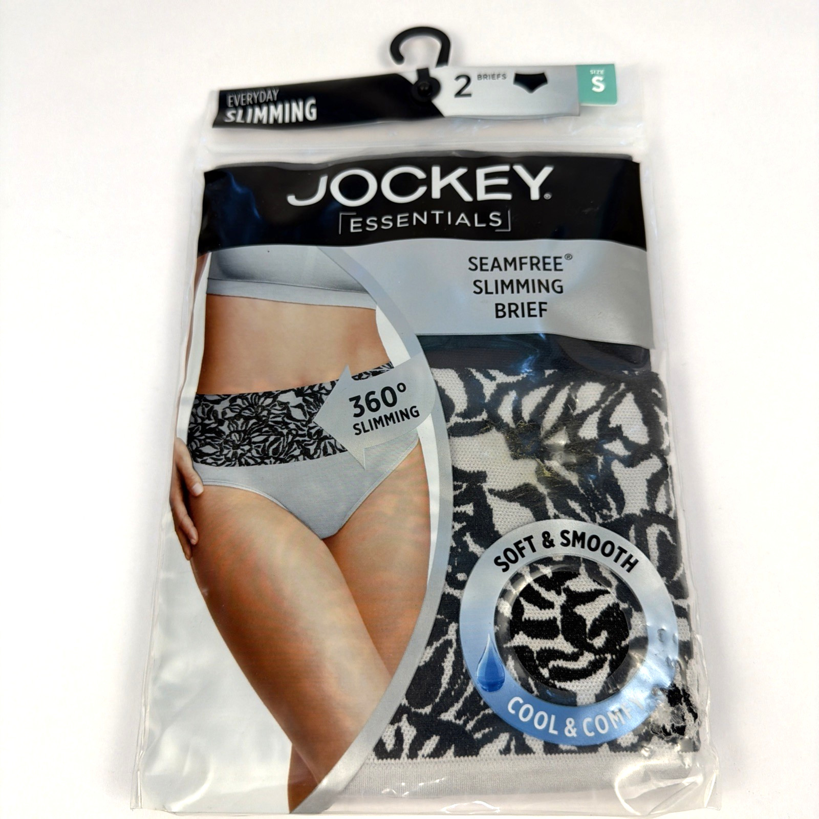 Jockey Women’s Briefs Size Small 2-Pk Slimming Seam Free Soft Cooling Black Gray
