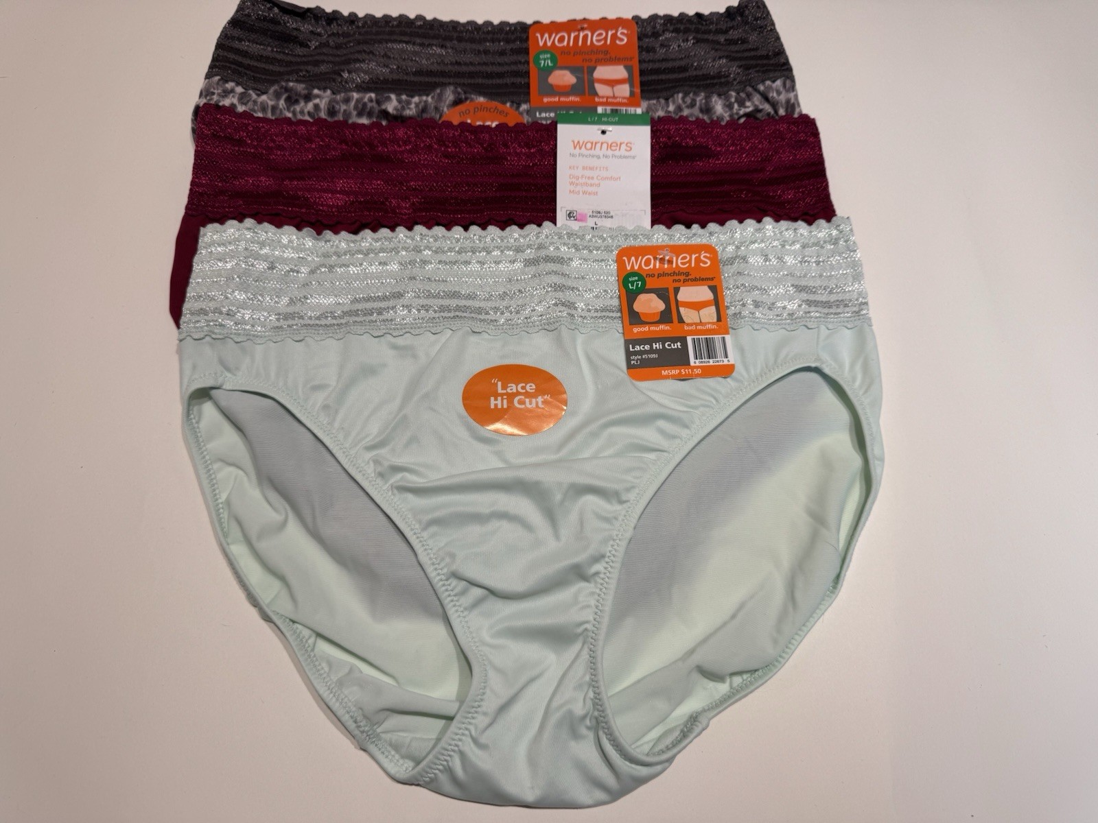 NWT Warner’s No Pinching No Problem Comfort Waist Hi-Cut Panty L 7 3 Pairs 5109J