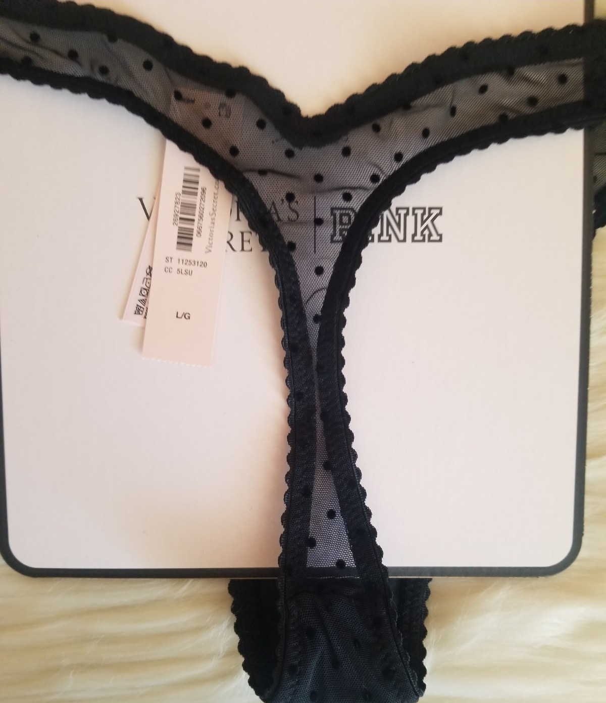 VICTORIA’S SECRET JINGLE BELLS MESH HIGH CUT LEG THONG PANTY LARGE BLACK NWT