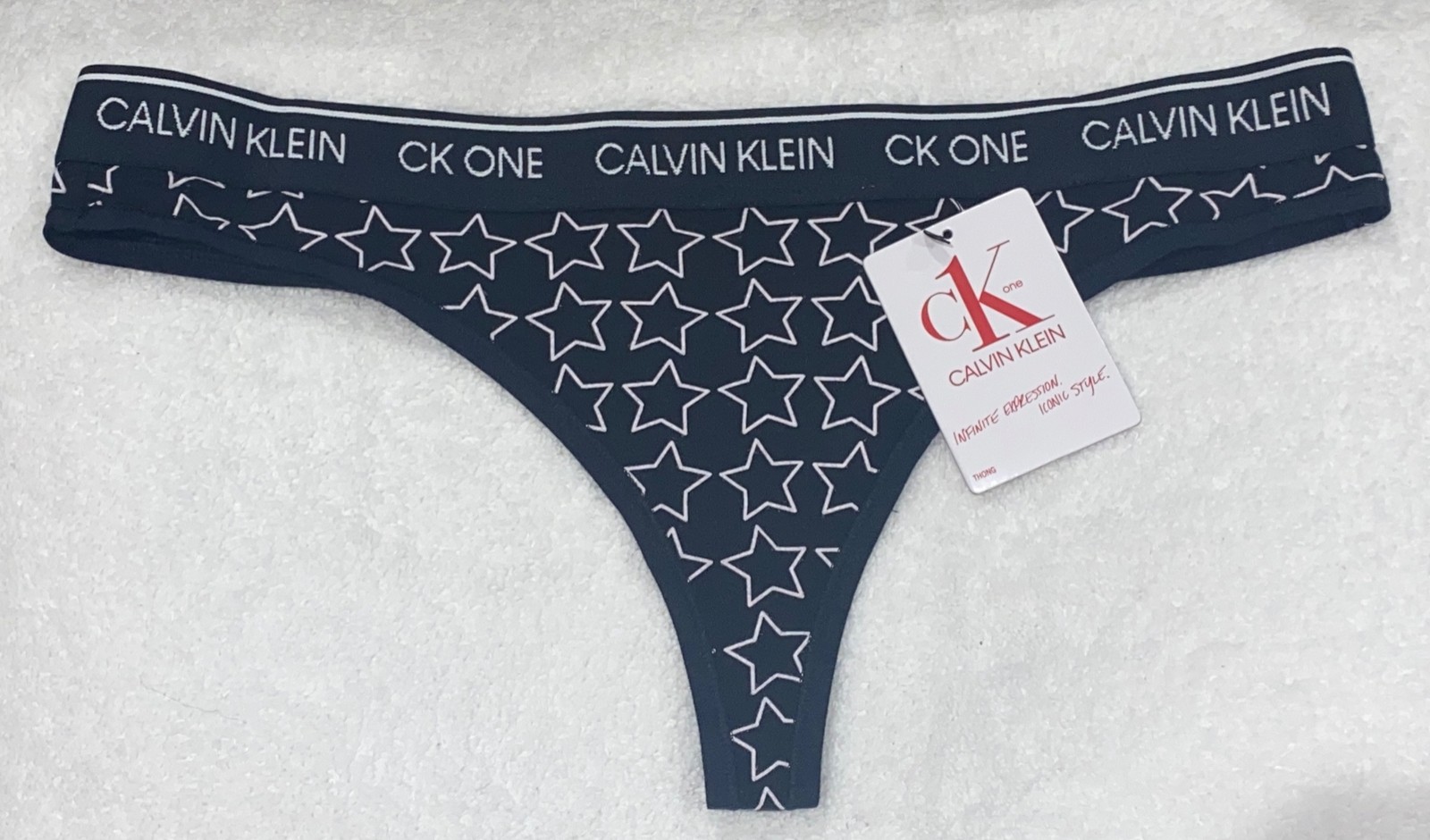 CALVIN KLEIN CK One Cotton Outline Star Black Thong Panty Women XS 4 S 5 M 6 L 7