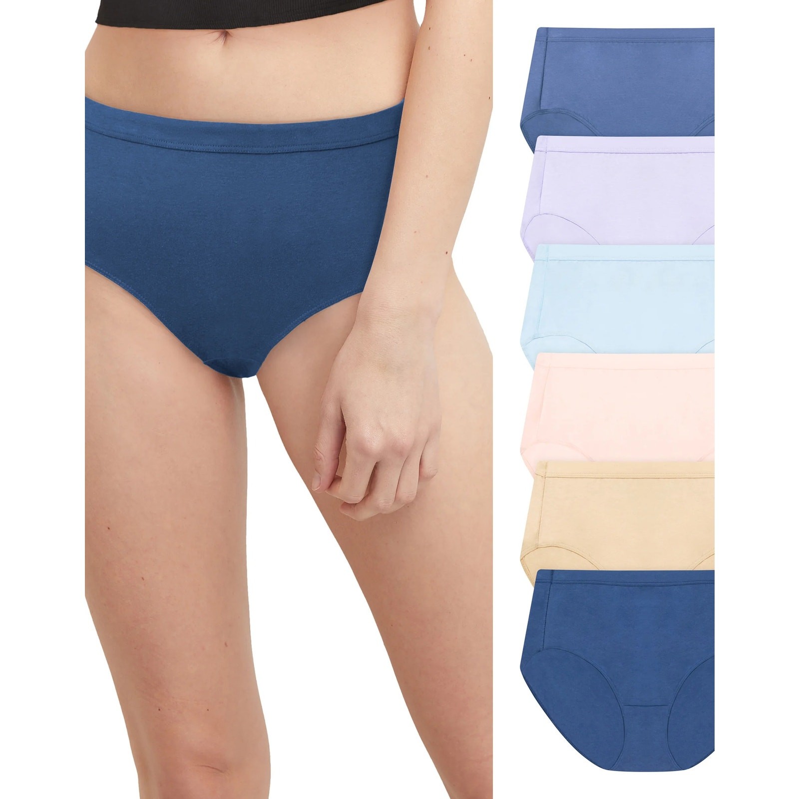 Hanes Sz 7/L Assorted 6-Pack Pure Comfort Organic Cotton Hi-Waist Briefs OS14-22